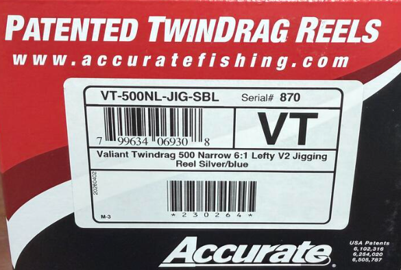 Accurate VT-500NL-JIG-SBL Valiant Twindrag 500 Narrow Lefty V2 Jigging Reel Silver/Blue