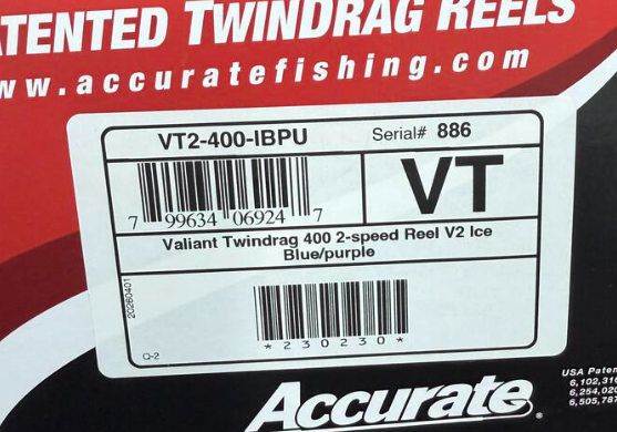 Accurate VT2-400-IBPU Valiant Twindrag 400 2-Speed Reel V2 Ice Blue/Purple