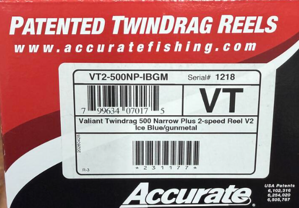 Accurate VT2-500NP-IBGM Valiant Twindrag 500 Narrow Plus 2-Speed Reel V2 Ice Blue/Gunmetal