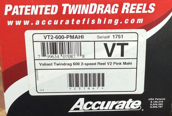Accurate VT2-600-PMAHI Valiant 2 600 2-Speed Conventional Reel Pink Mahi SPJ Handle