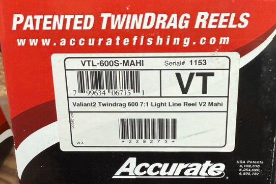 Accurate VTL-600S-MAHI Valiant 2 Twindrag 600 Light Line Conventional Reel Mahi Right Hand