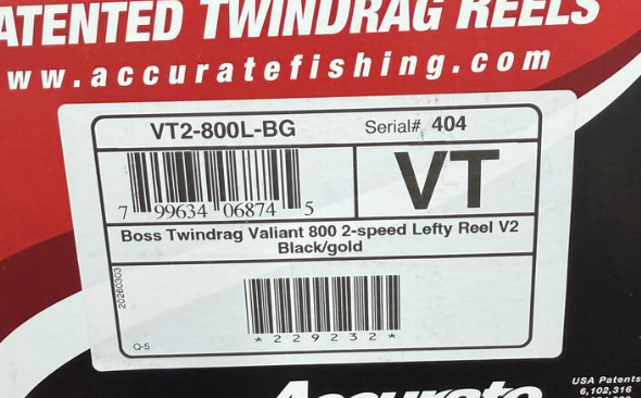 Accurate VT2-800L-BG Boss TwinDrag Valiant 800 2-Speed Conventional Reel Black/Gold Left Hand