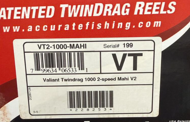 Accurate VT2-1000-MAHI Valiant 2 1000 2-Speed Mahi Conventional Reel Next Gen Handle