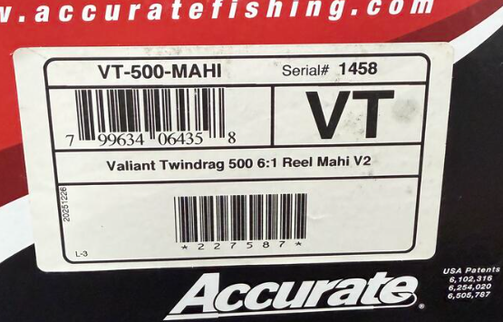 Accurate VT-500-MAHI Valiant 2 Twindrag 500 Conventional Reel Custom Mahi