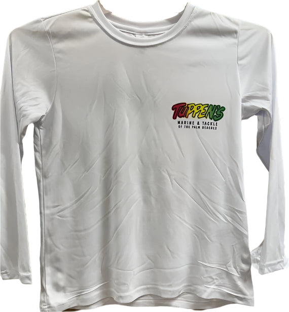 Tuppen's Youth Sailfish Rasta White Long Sleeve Performance SPF 50 Shirt