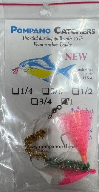 Pompano Catchers Pro-Tied Quill With 20lb Fluorocarbon Leader And Jig