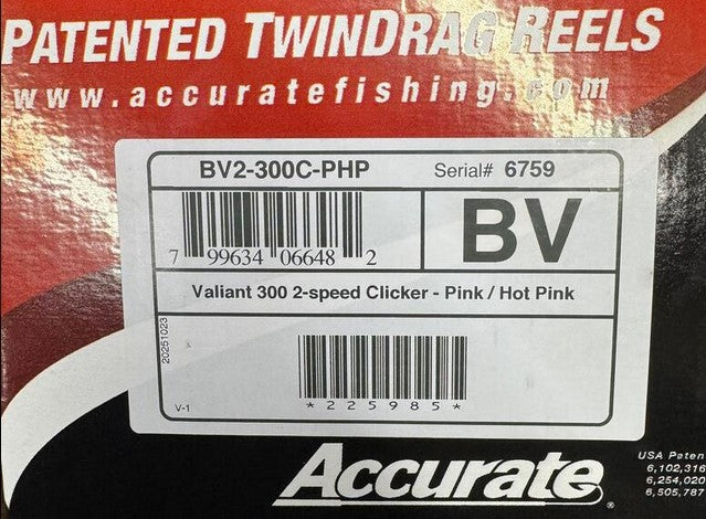 Accurate Valiant 300 2-Speed BV2-300 Clicker Next-Gen Round Knob Pink Hot Pink Reel