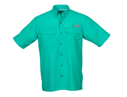 Bimini Bay Outfitters Men's Flats V Short Sleeve Button Up Shirts Featuring Blood Guard