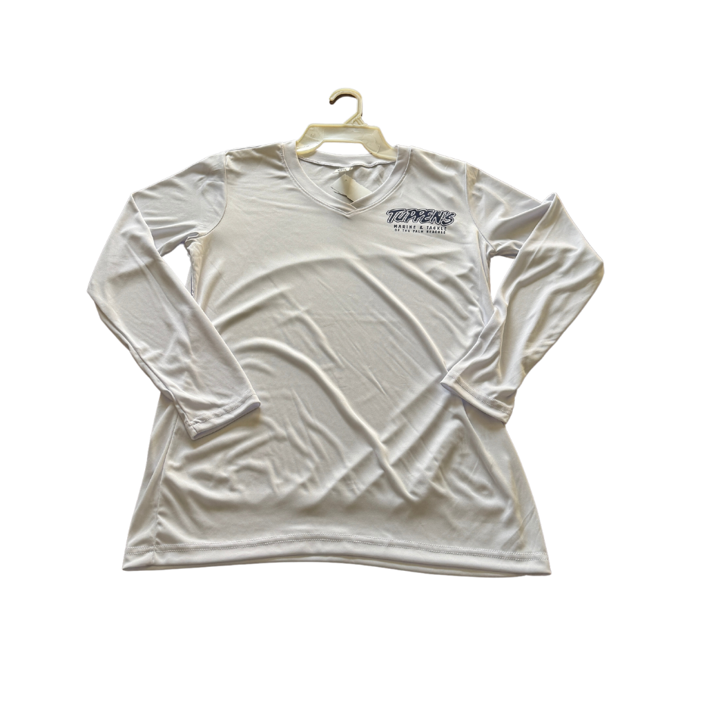 Tuppen's Lady Hogfish White V-Neck Performance Women Shirt Top