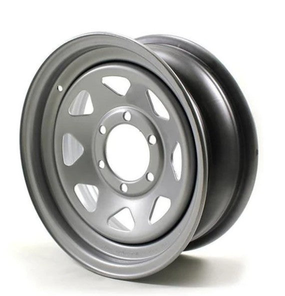 WaterLand 16" x 6, 6-Lug on 5.5" Silver Spoke Galvanized Trailer Wheel.