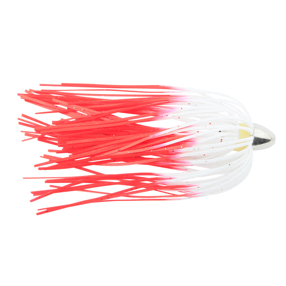 C&H, King Buster Lure, White/Red Fire Tail Skirt, 1/8 oz / 3.5 g Head, 2.5 in / 6.35 cm, 3 pc