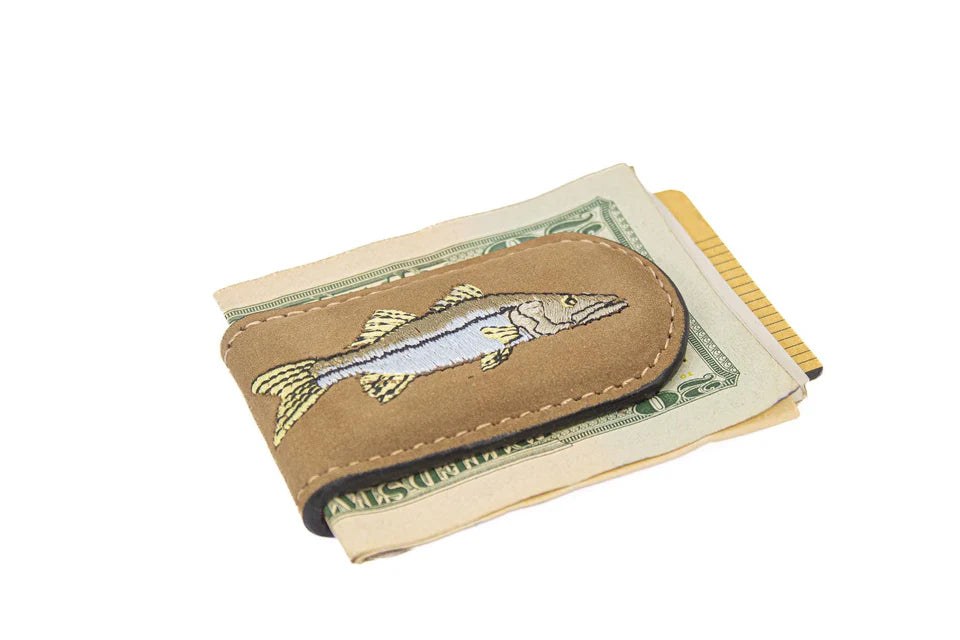 Zep-Pro Embroidered Full Grain Leather Brown Money Clip Snook