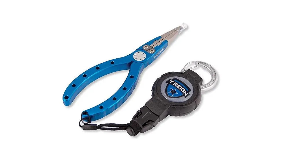 Boomerang Tool Company Unisex-Adult T-Reign Fishing Pliers with Medium Retractable Gear Tether, Carabiner, 36 inch Kevlar Cord, 0TBP-0071, Black, 6-Inch