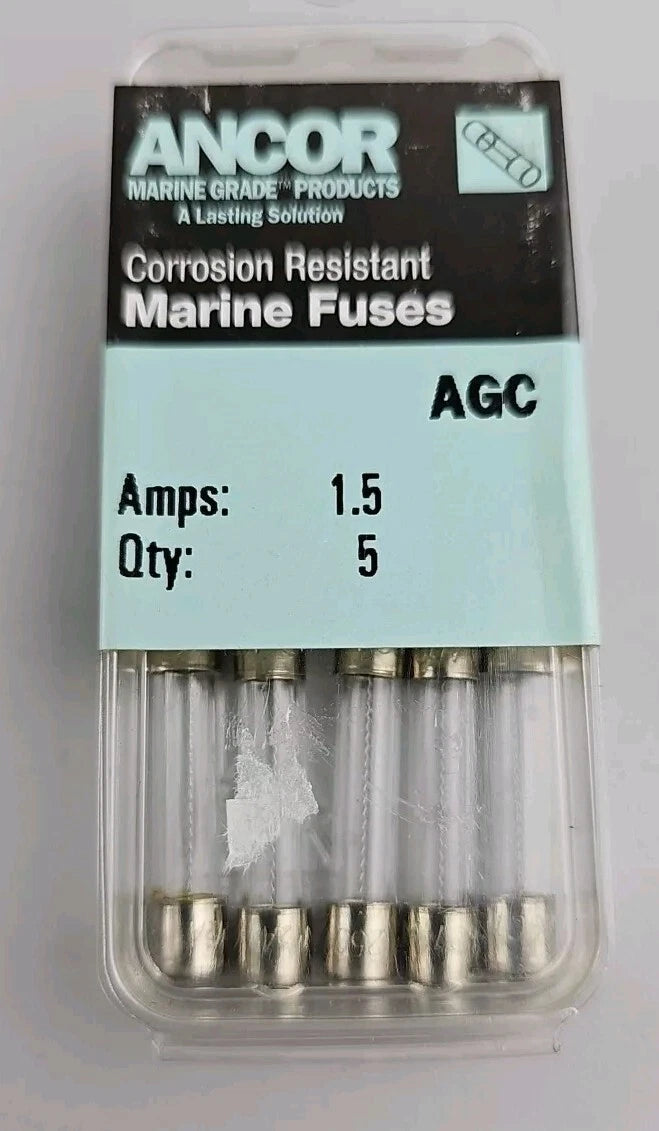 5 Pack of Ancor Brand 1.5 Amp AGC Marine Grade Fuses # 601015