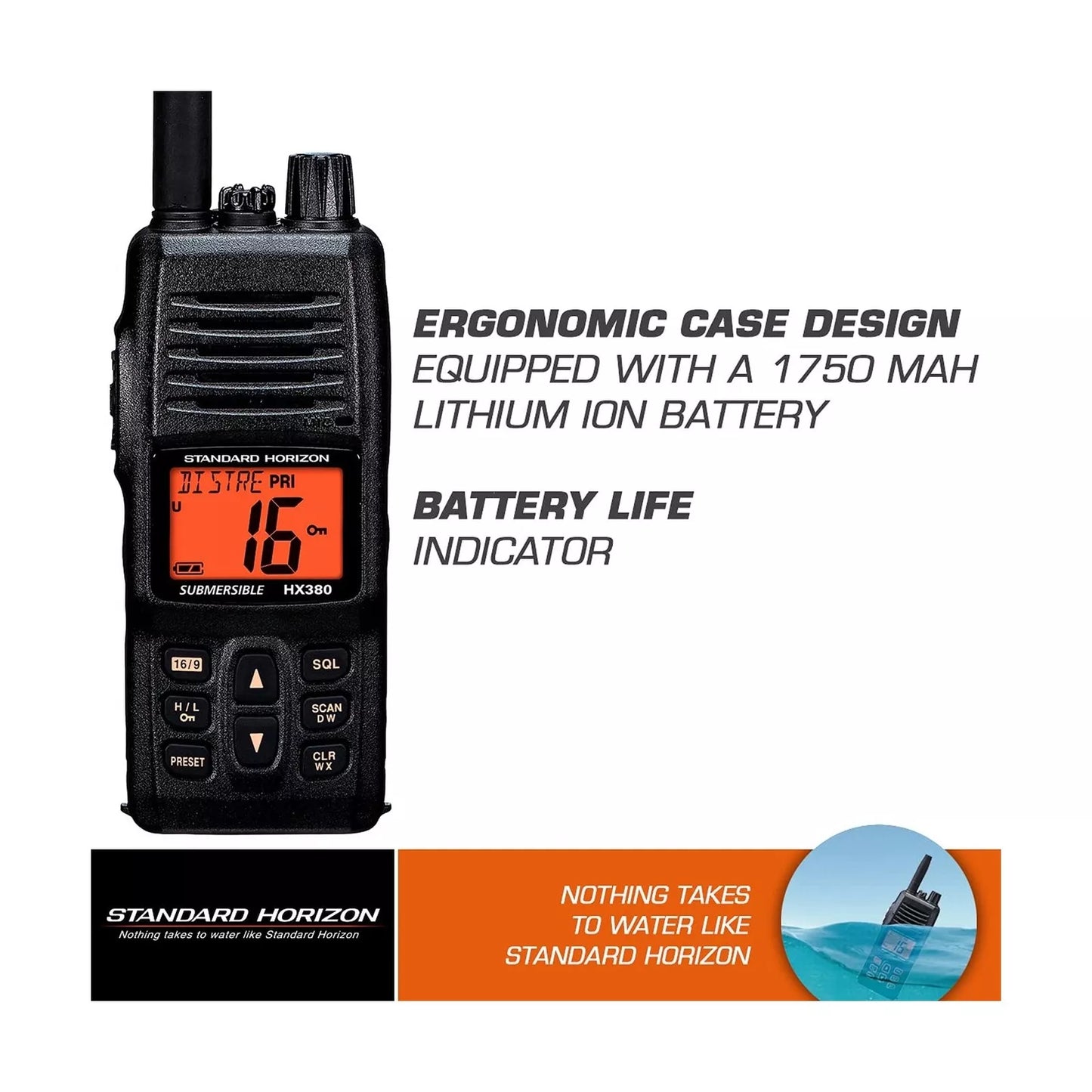 Standard Horizon HX380 IPX7 Standard Handheld VHF Radio