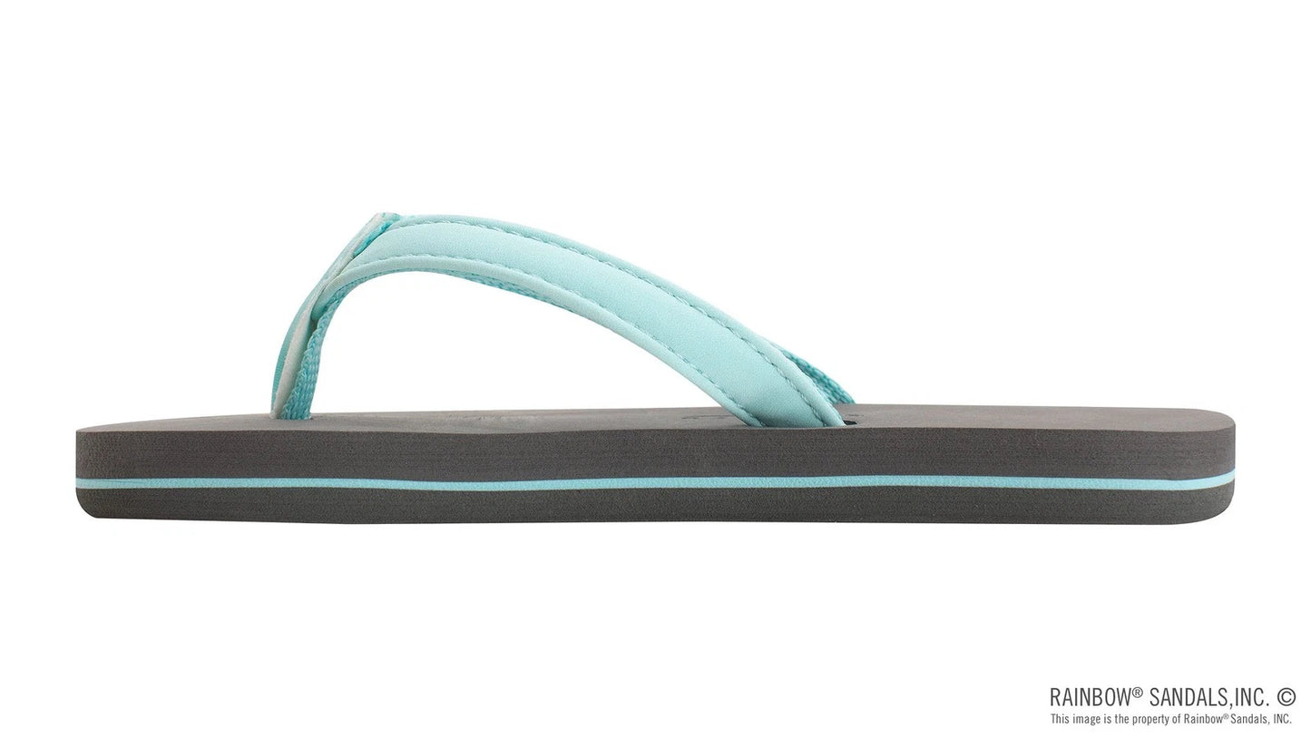 Rainbow Sandal's Grombow's Kids Soft Grey Flip Flops w/ Narrow Aqua Neoprene Strap