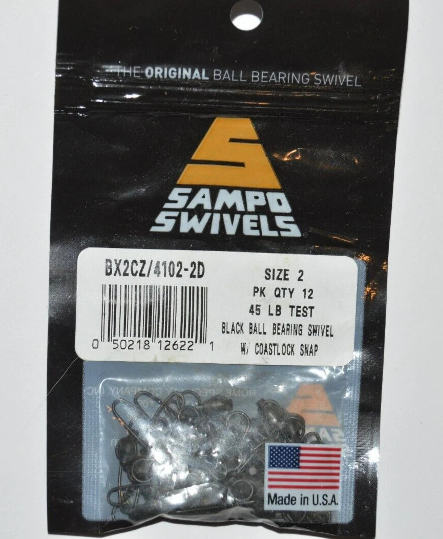 sampo swivels ball bearing black swivel w/ coastlock snap 45LB size 2 BX2CZ/4102-2D