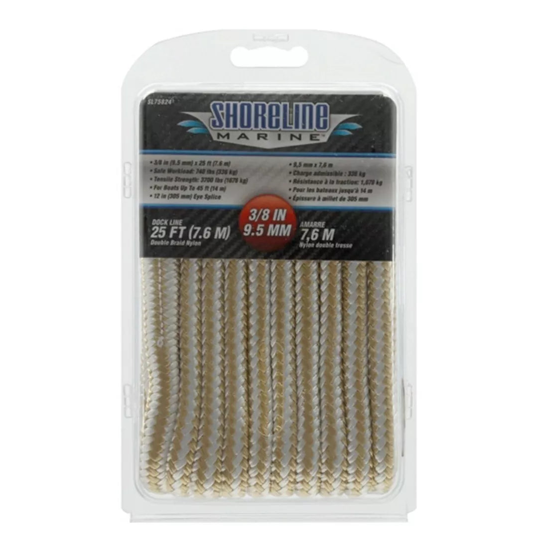 Shoreline Marine SL75824 DOCKLINE NYLON Double Braided 3/8" X 25' G/W USA