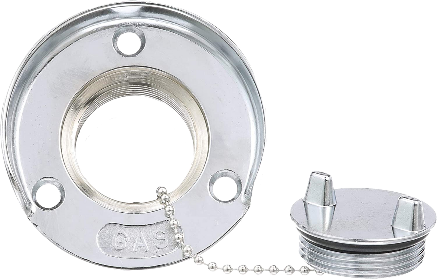 SeaChoice Stainless Steel (GAS) Deck Fill with Cap (Chain Tether) For 1-1/2" Hose.