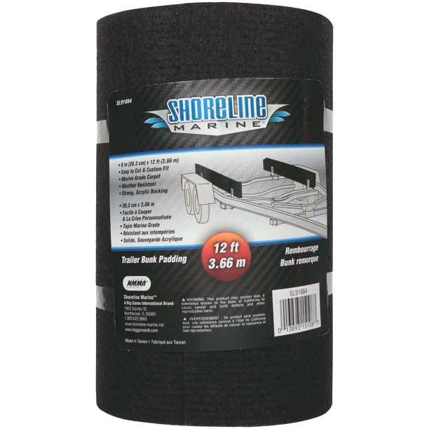 Shoreline Marine Trailer Bunk Padding 8" x 12' Foot - Black
