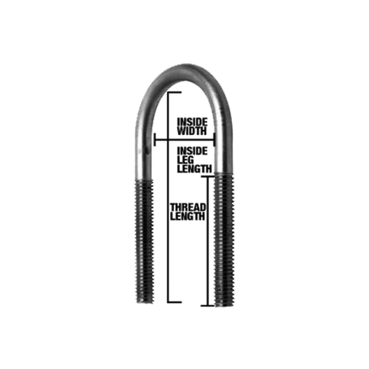 U-Bolt Round 1/2" 3"W x 3" L Stainless Steel.