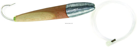 Sea Striker 490 Rigged Cedar Plug, 4", 8/0 Hook, 8 ft 100 Lb Mono Leader, Unpainted/Natural