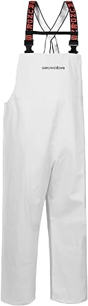 Grunden's Large Men’s Shoreman Bib Pants Stain-Resistant, Waterproof Seafood Processing Bibs - White.