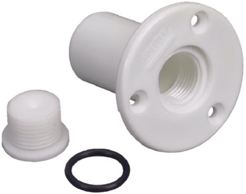 Moeller Drain Tube-Transom W-Plug - White - 1" Inch.