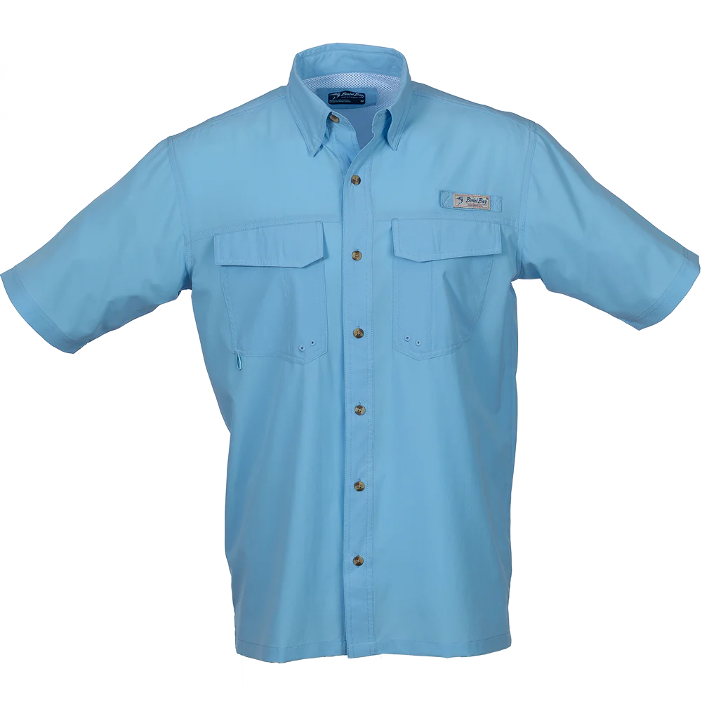 Bimini Bay Placid Blue Flats V Men's Short Sleeve Shirt Featuring BloodGuard Plus