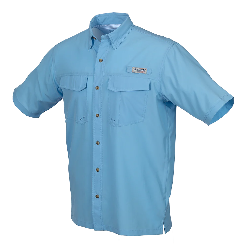 Bimini Bay Placid Blue Flats V Men's Short Sleeve Shirt Featuring BloodGuard Plus