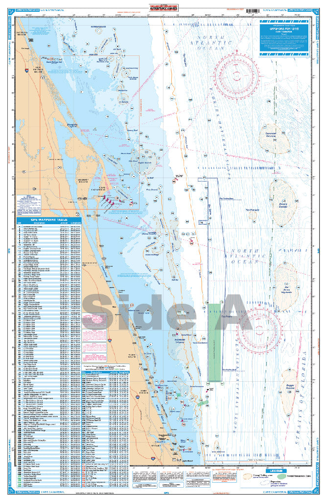 Cape Canaveral Offshore Fish and Dive Chart 124F