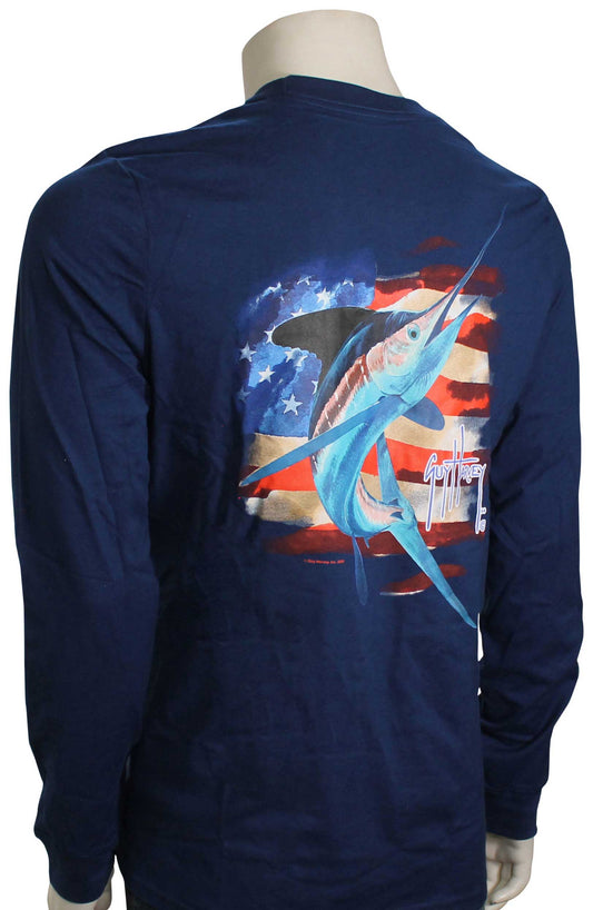 Guy Harvey Water Stripes LS T-Shirt - Estate Blue X-Large