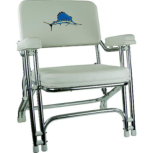 Springfield 1080021EMB Deck Folding Chair, White w/Embroidered Back.