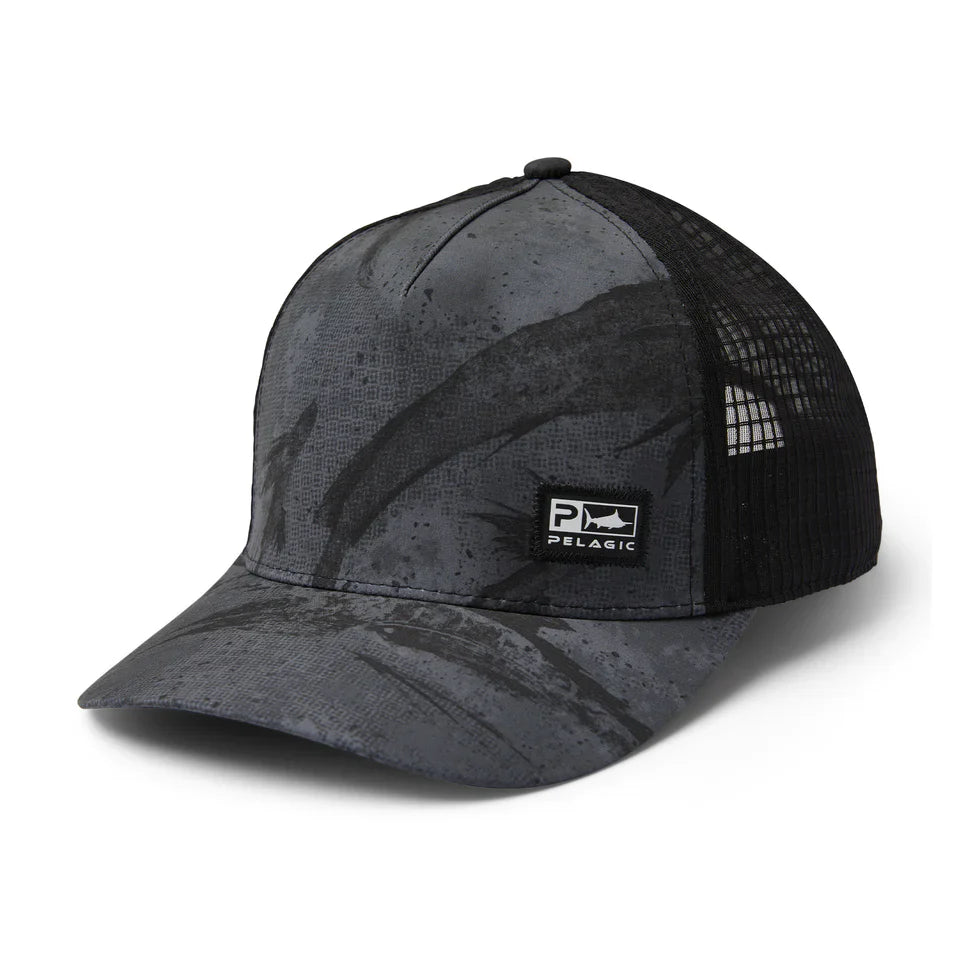 Pelagic Echo Open Seas Performance Trucker Hat Tri Black/ Charcol