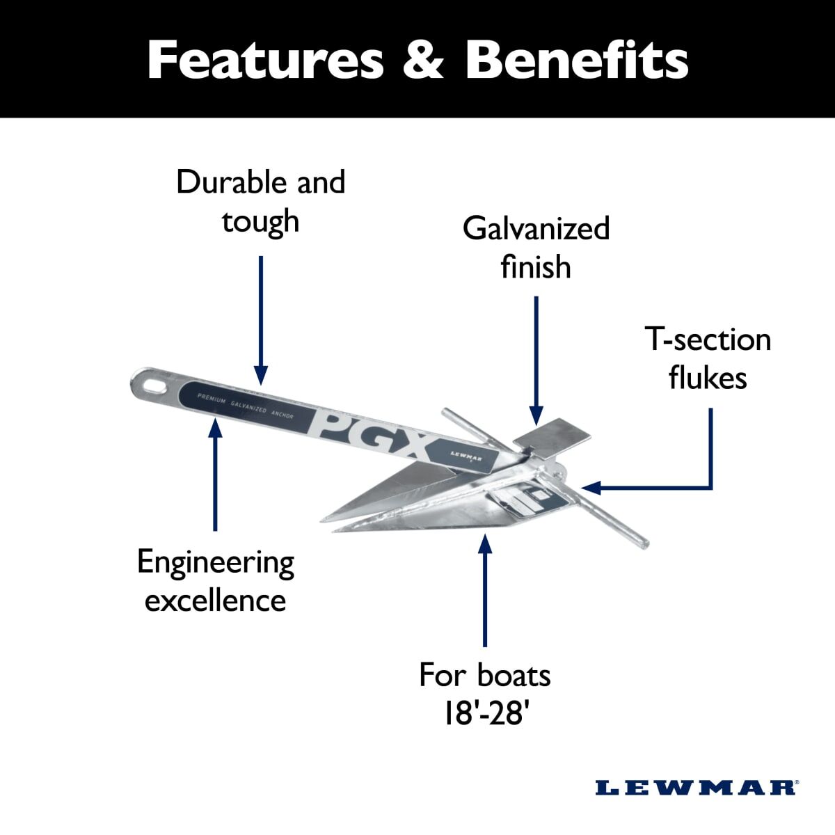 Lewmar PGX Galvanized Fluke Anchor - 8 lbs. 69001044