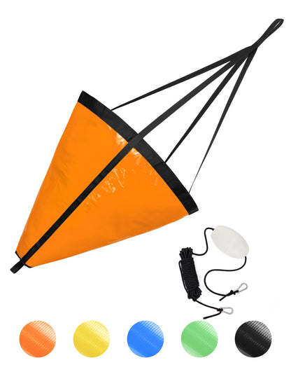 Bluewing 53'' Drift Sock Sea Anchors with Buoy Ball Float, Orange 25-30' Boat