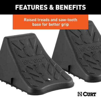Curt Trailer Tire Wheel Chock Set - Up to 17” Wide Wheels.