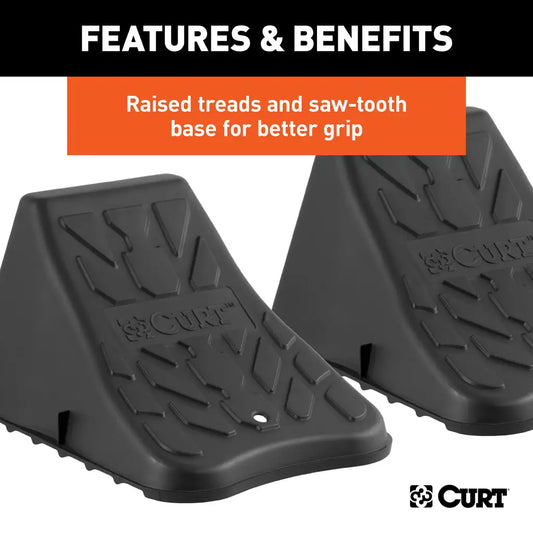 Curt Trailer Tire Wheel Chock Set - Up to 17” Wide Wheels.