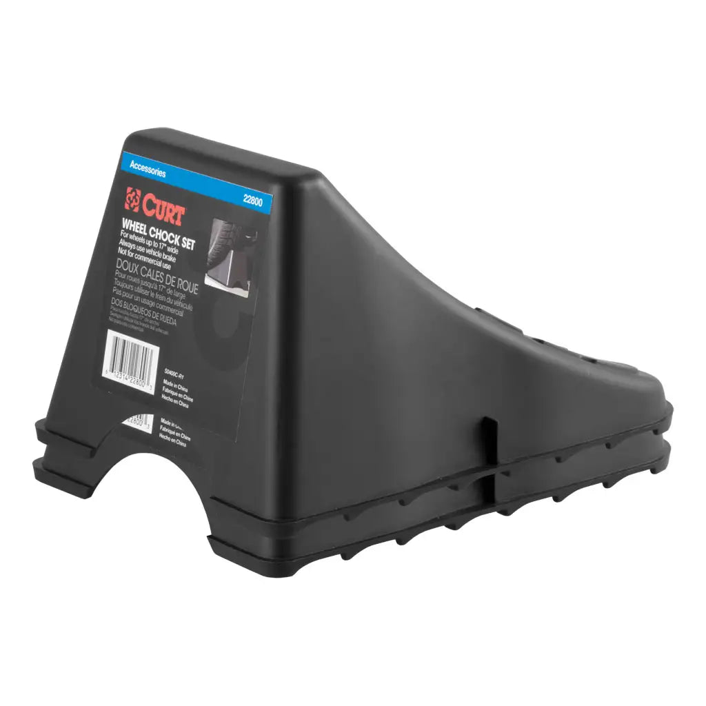 Curt Trailer Tire Wheel Chock Set - Up to 17” Wide Wheels.