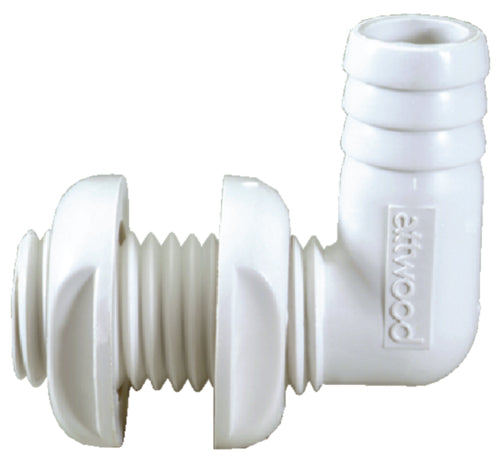 T-H Marine Thru Hull Connector 90 Degree 1-1/8" - 1-1/4" White Plastic.