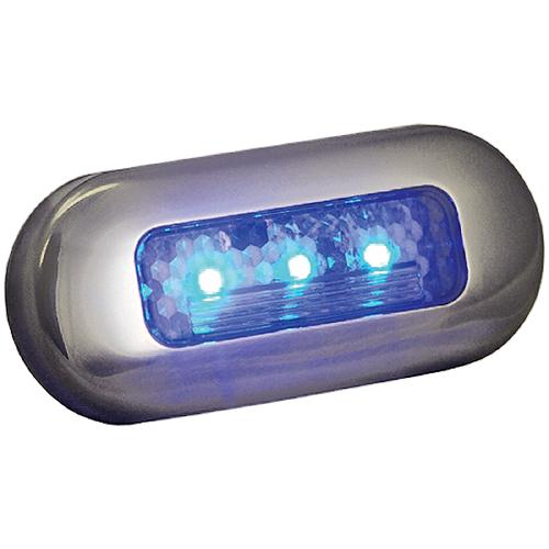 T-H Marine (BLUE) LED Oblong Courtesy Light 1.25" x 3" with Stainless Steel Bezel.