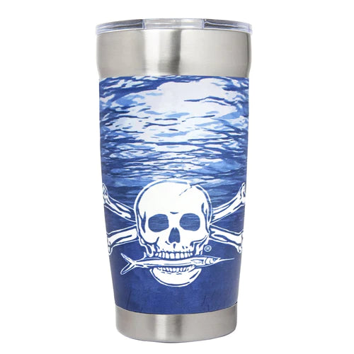 Calcutta Traveler 20 Ounce Stainless Steel Double Insulated Cup - Skull & Cross Bones Pattern.