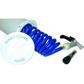 Wash Down Station - w/Polar White Lid - 15' Blue Hose - Pistol Grip Nozzle