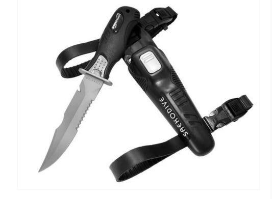 Saekodive Titanium Knife, Sharp Tip with Serrated Edge, Pointed 5.5" Inch Blade.