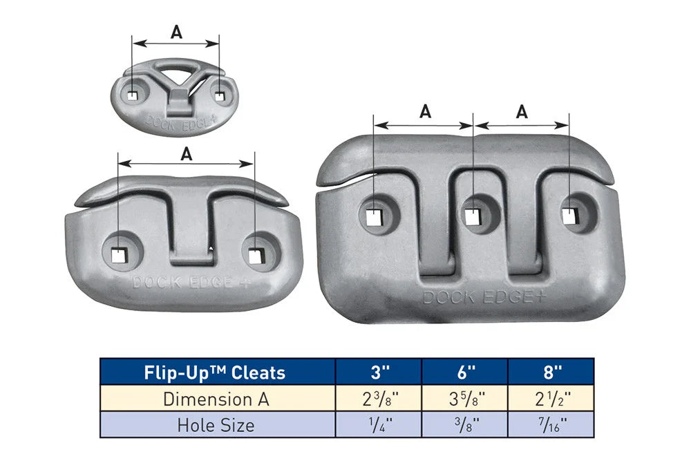 Dock Edge Flip Up Dock Aluminum Cleat 6" White 2606W-F