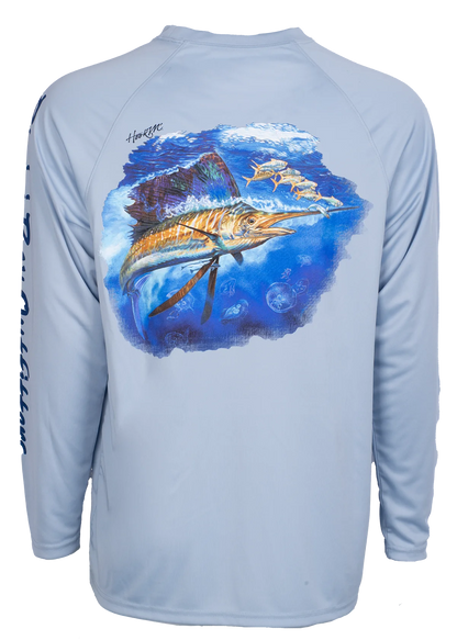 HOOK M' MEN'S LONG SLEEVE SHIRT SAIL FISH SAILFISH 4 FOG GRAY