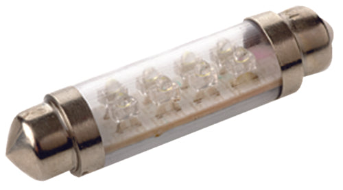 8 LED Festoon Bulb 1-3/4" Inch, 1/Cd Nickel Plated Brass. 12V, 30 mA.