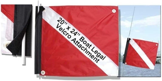 Marine Sports 20" x 24" Deluxe Nylon Dive Flag w/ Stiffener Velcro Attachment