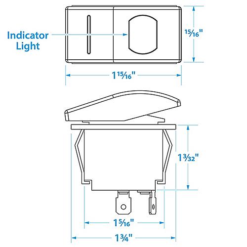 SeaChoice 10983 Illuminated Rocker Switch, Black, On/Off/On, 6-Terminal, Type: DPDT.