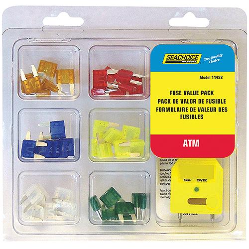 SeaChoice ATM Fuse Value Pack, Contains 42 Assorted ATM Fuses and Tester, for Auto, Marine or Electronics Applications Up to 12V.